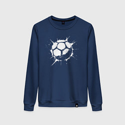 Свитшот хлопковый женский Футбольный мяч в белой краске, цвет: тёмно-синий