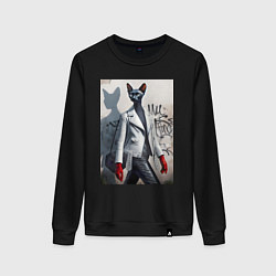 Свитшот хлопковый женский Cat girl Cornish Rex - ai art fantasy, цвет: черный