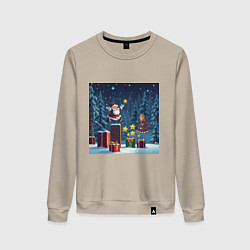 Свитшот хлопковый женский Дед Морозио и Принцесса Снегурочка: вперёд за звёз, цвет: миндальный