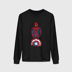 Свитшот хлопковый женский Человек-паук с щитом, цвет: черный