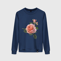Свитшот хлопковый женский Розовые розы, цвет: тёмно-синий