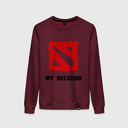 Свитшот хлопковый женский Dota 2: My Religion, цвет: меланж-бордовый