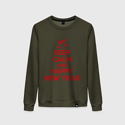 Свитшот хлопковый женский Keep Calm & Happy New Year, цвет: хаки