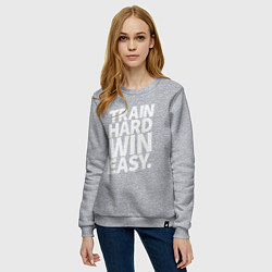 Свитшот хлопковый женский Train hard win easy, цвет: меланж — фото 2