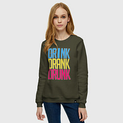 Свитшот хлопковый женский Drink Drank Drunk, цвет: хаки — фото 2