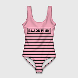 Купальник-боди 3D женский Black Pink: Black Stripes, цвет: 3D-принт