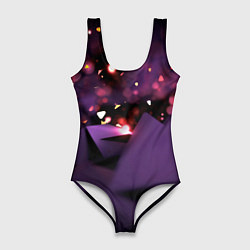 Женский купальник-боди Фиолетовая абстракция с блестками
