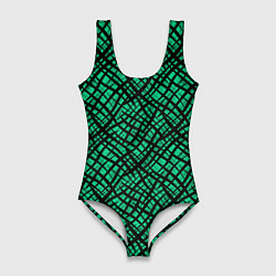 Купальник-боди 3D женский Абстрактный зелено-черный узор, цвет: 3D-принт