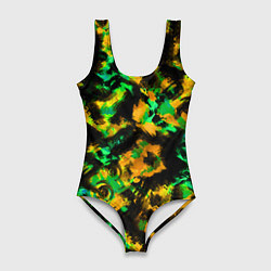 Женский купальник-боди Абстрактный желто-зеленый узор