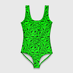 Женский купальник-боди Черепа на кислотно-зеленом фоне