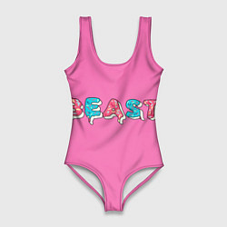Купальник-боди 3D женский Mr Beast Donut Pink edition, цвет: 3D-принт