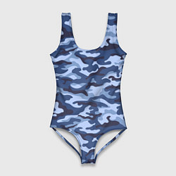 Купальник-боди 3D женский Синий Камуфляж Camouflage, цвет: 3D-принт