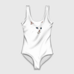 Купальник-боди 3D женский Белый незаметный кот, цвет: 3D-принт
