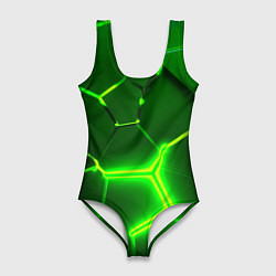 Купальник-боди 3D женский 3D ПЛИТЫ НЕОН NEON GREEN HEXAGON РАЗЛОМ, цвет: 3D-принт