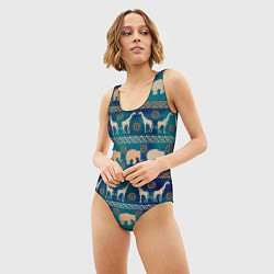 Купальник-боди 3D женский Жирафы и слоны, цвет: 3D-принт — фото 2