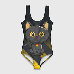 Женский купальник-боди Черный кот желтые полосы