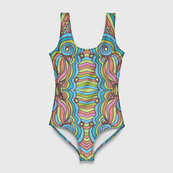 Купальник-боди 3D женский Абстрактный разноцветный узор Линии, волны, полосы, цвет: 3D-принт