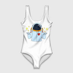 Купальник-боди 3D женский Космонавт с сердцем, цвет: 3D-принт