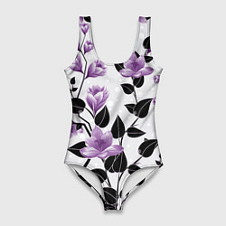 Женский купальник-боди Распустившиеся фиолетовые цветы