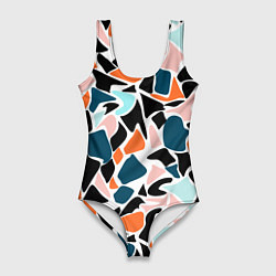 Женский купальник-боди Абстрактный современный разноцветный узор в оранже
