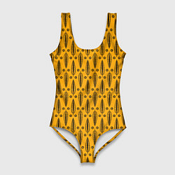 Женский купальник-боди Черно-желтый современный узор Листья