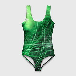 Купальник-боди 3D женский Неоновые волны и линии - Зелёный, цвет: 3D-принт