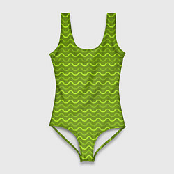 Купальник-боди 3D женский Зеленые светлые и темные волнистые полосы, цвет: 3D-принт