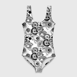 Купальник-боди 3D женский Black and white sport pattern, цвет: 3D-принт