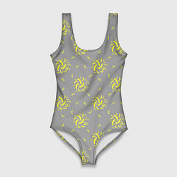 Женский купальник-боди Банановый фейерверк на сером фоне
