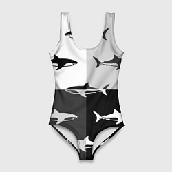 Купальник-боди 3D женский Стая акул - pattern, цвет: 3D-принт