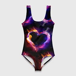 Купальник-боди 3D женский Пламенное сердце - паттерн, цвет: 3D-принт