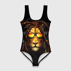 Купальник-боди 3D женский Лев в наушниках с дредами, цвет: 3D-принт
