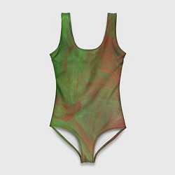 Женский купальник-боди Зелёные и красные волны красок