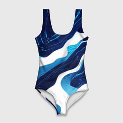 Купальник-боди 3D женский Синие разводы краски, цвет: 3D-принт