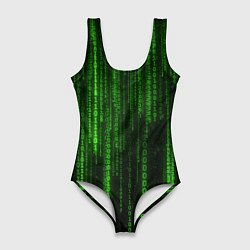 Купальник-боди 3D женский Двоичный код зеленый, цвет: 3D-принт