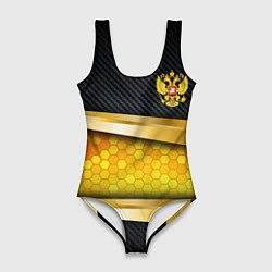 Купальник-боди 3D женский Black & gold - герб России, цвет: 3D-принт