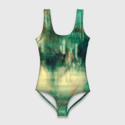 Женский купальник-боди Абстрактные зелёные краски и силуэты людей