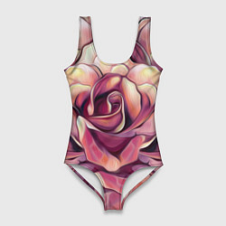 Купальник-боди 3D женский Крупная роза маслом, цвет: 3D-принт
