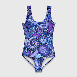 Женский купальник-боди Фиолетовые цветы узор