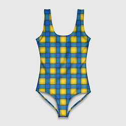 Женский купальник-боди Желтый с синим клетчатый модный узор