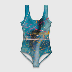 Женский купальник-боди Абстрактный голубой фон, тени и краски
