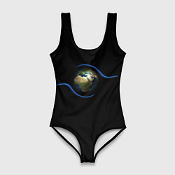 Женский купальник-боди Планета Земля в руках человека