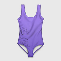 Купальник-боди 3D женский Красивый фиолетовый градиент с цветами, цвет: 3D-принт