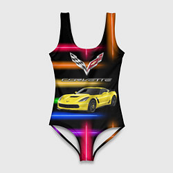 Купальник-боди 3D женский Chevrolet Corvette - гоночная команда - Motorsport, цвет: 3D-принт