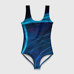 Женский купальник-боди Синие абстрактные линии в темноте