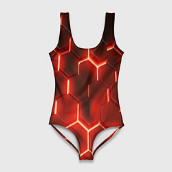 Женский купальник-боди Светящиеся красным светом шестиугольники