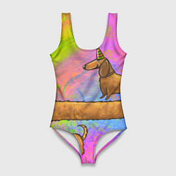 Купальник-боди 3D женский Очень-очень длинная такса, цвет: 3D-принт