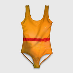 Женский купальник-боди Оранжевый туман и красная краска
