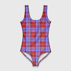 Купальник-боди 3D женский Ткань Шотландка красно-синяя, цвет: 3D-принт