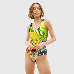 Купальник-боди 3D женский Растения против зомби, цвет: 3D-принт — фото 2